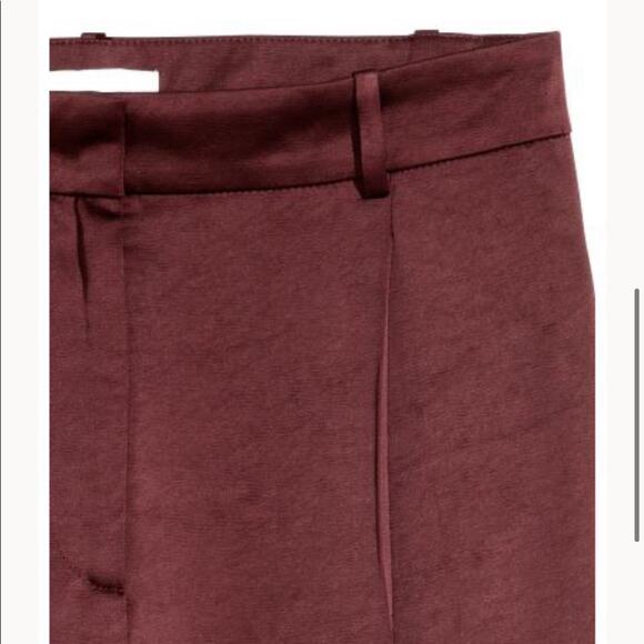 H&M Satin Relaxed Fit Cropped tapered leg cuffed hem pants Burgundy size 6 - Picture 3 of 13